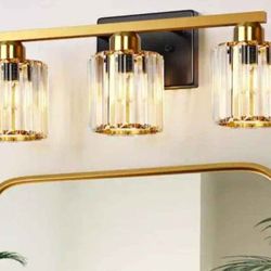 Elegant Vanity (3) Light (20") Bar Crystal Gold Antique