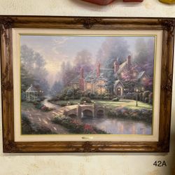 Thomas Kinkade Large Painting in Wooden Frame