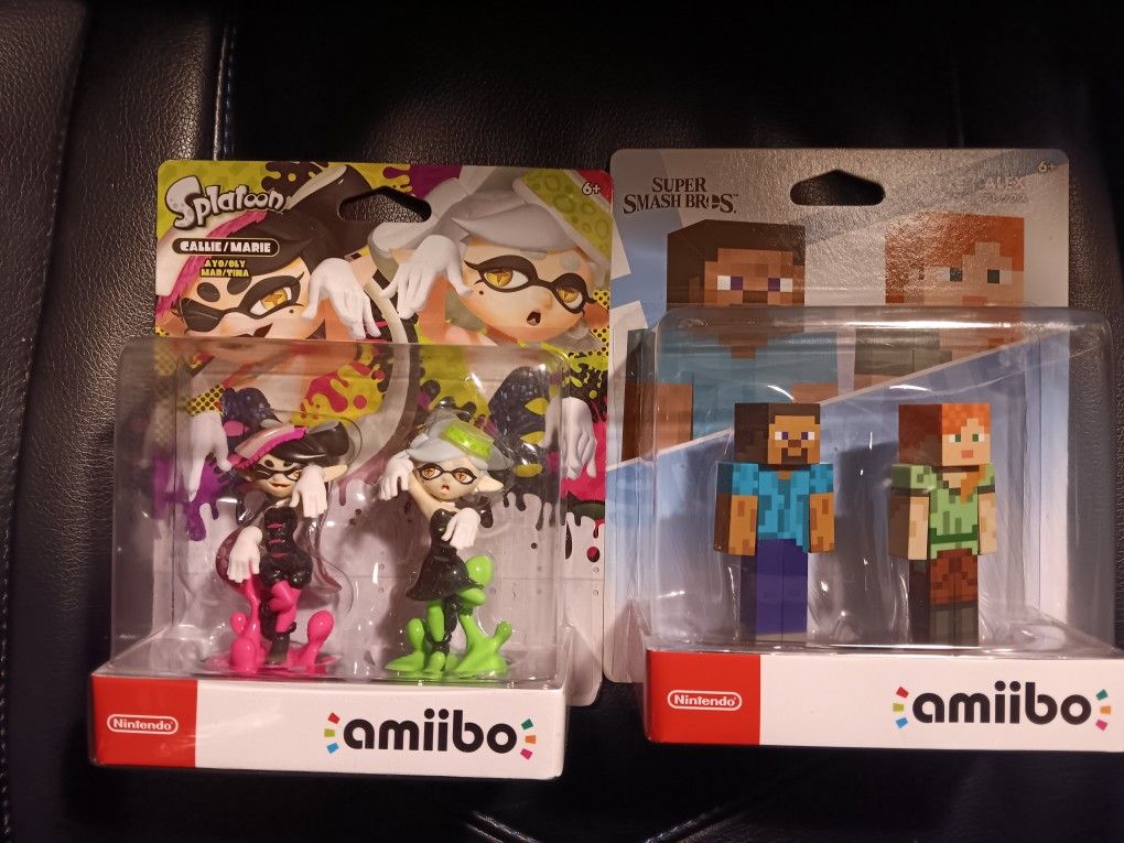 Calie and Marie Splatoon Amiibo and Steve and Alex Minecraft Amiibo Super Smash Bros Ultimate Nintendo Switch 