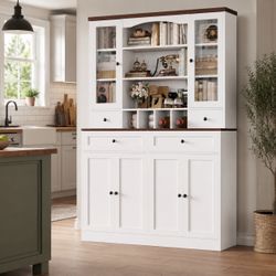 Tall Kitchen Pantry Cabinet with open shelves, drawers for storage