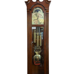 Howard Miller Grandfather Clock Westminster Chime Cherry Wood Glass Door Pendulum Weights