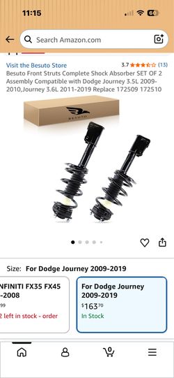 Front struts complete shock absorber set of 2 for Dodge Journey