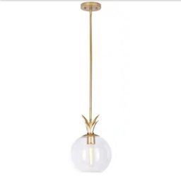 Alsy Escapes 1-Light Brushed Gold Pineapple Pendant Clear Glass