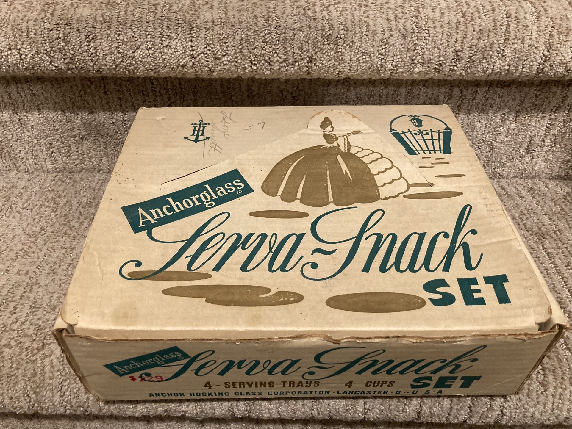 Brand New Vintage Anchor Glass Server Snack Set In Original Box!
