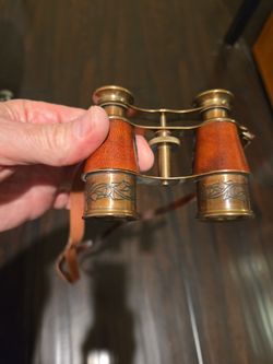 Vintage Style 3” Brass Binoculars with Leather Pouch
