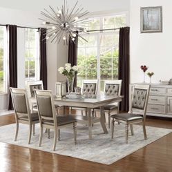 Brand New Silver & Grey 7pc Formal Dining Table Set 