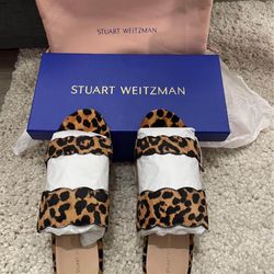 Stuart Weitzman Santorini scalloped leopard-print calf hair sandals Size 6