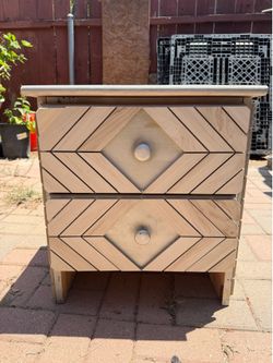 Two-Drawer Wooden Nightstand with Modern Geometric Tile Design