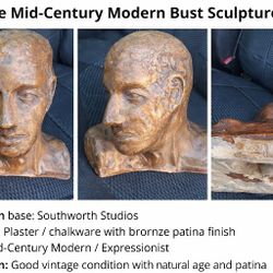 Vintage Mid Century Modern Bust Sculpture Bronze Finish Southworth Studios Signed