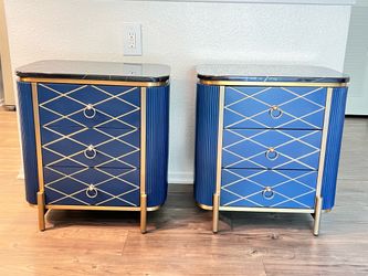 Luxury Art Deco Navy Blue & Gold Nightstands / Bedside Tables (Pair) original price:450$ each