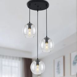3 Lights Hanging Pendent Ceiling Chandelier, Mid Century Modern Industrial Farmhouse Kitchen Light with Clear Glass Shades