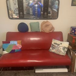 Vintage Sofa 1940’s - 50’s Red Vinyl Retro