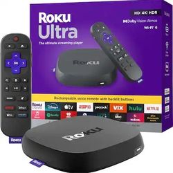 Roku Ultra | 4K/HDR10+/Dolby Vision & Atmos Streaming Device - Rechargeable Backlit Voice Remote – Free & Live TV