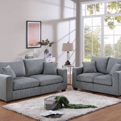 Gray Corduroy Sofa And Love Seat Set 