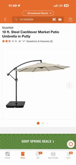 StyleWell 10 ft. Steel Cantilever Market Patio Umbrella in Putty