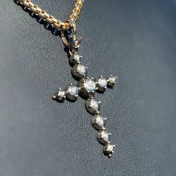 18th century ART-DECO Jewelry 10k solid yellow gold 925 sterling silver natural diamond 1.00CTW Cross Religious Pendant charm