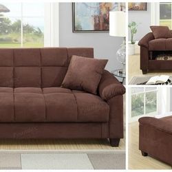 Brand New 84" x 57" Brown Microfiber Storage Sofa Futon