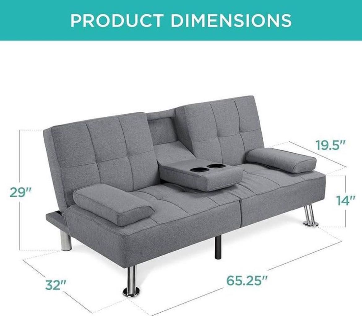 NEW! Modern fabric futon couch sofa bed - Dark grey 