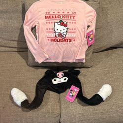 Hello Kitty Christmas Long Sleeve Shirt And A Velvet Koromi Hat