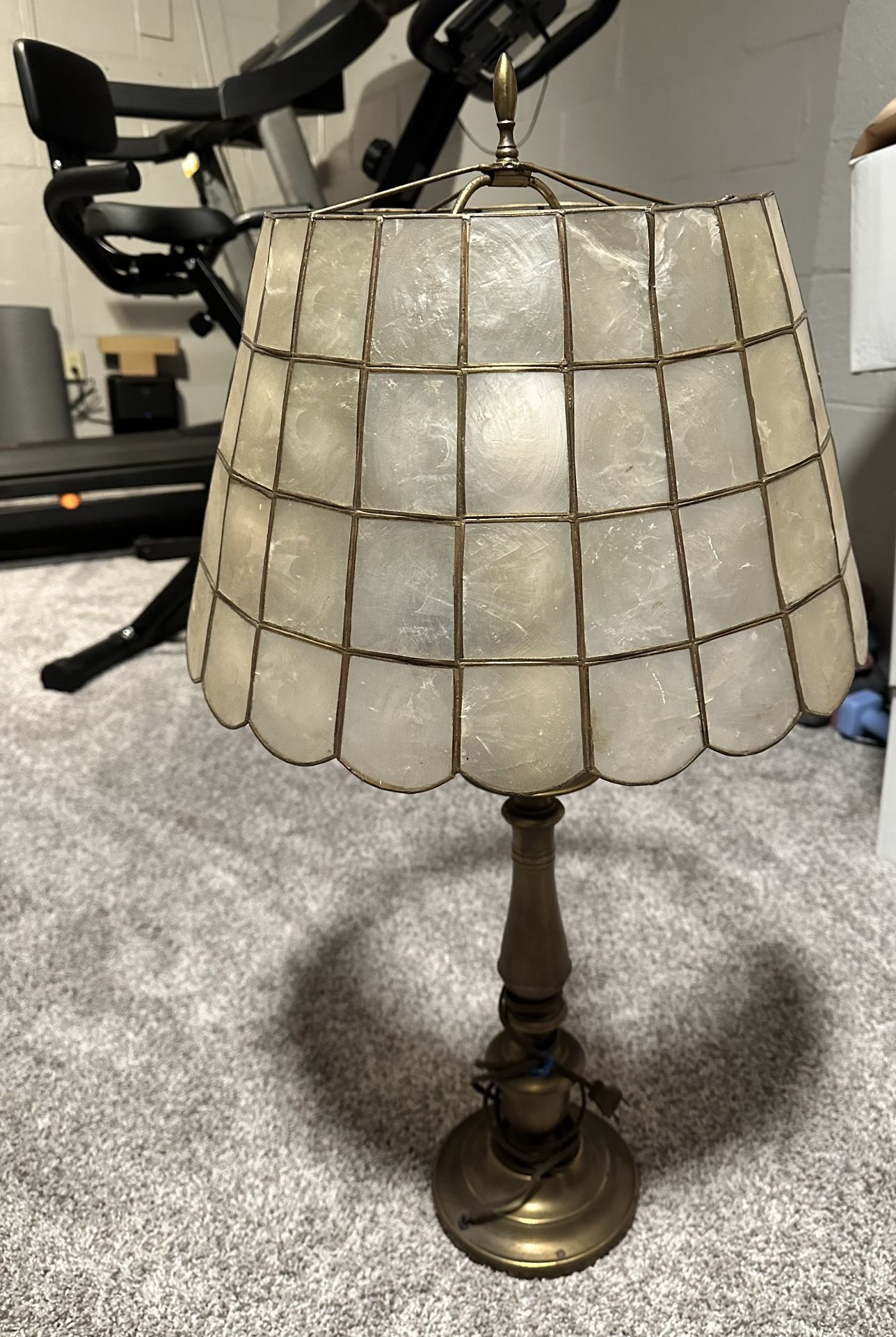 MID CENTURY BRASS LAMP CAPIZ SHELL SHADE