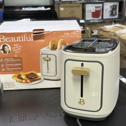 Beautiful 2-Slice Toaster with Touch-Activated Display, White Frosted by Drew Barrymore