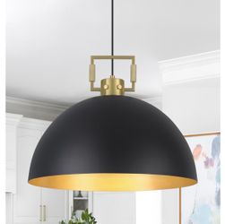 New Farmhouse 16in Black Large Pendant Light with Gold Finish
