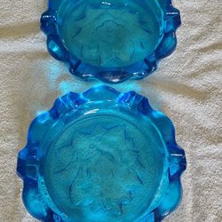 Tiara Glassware - Vintage Clear Blue Glass Magnolia Ashtray