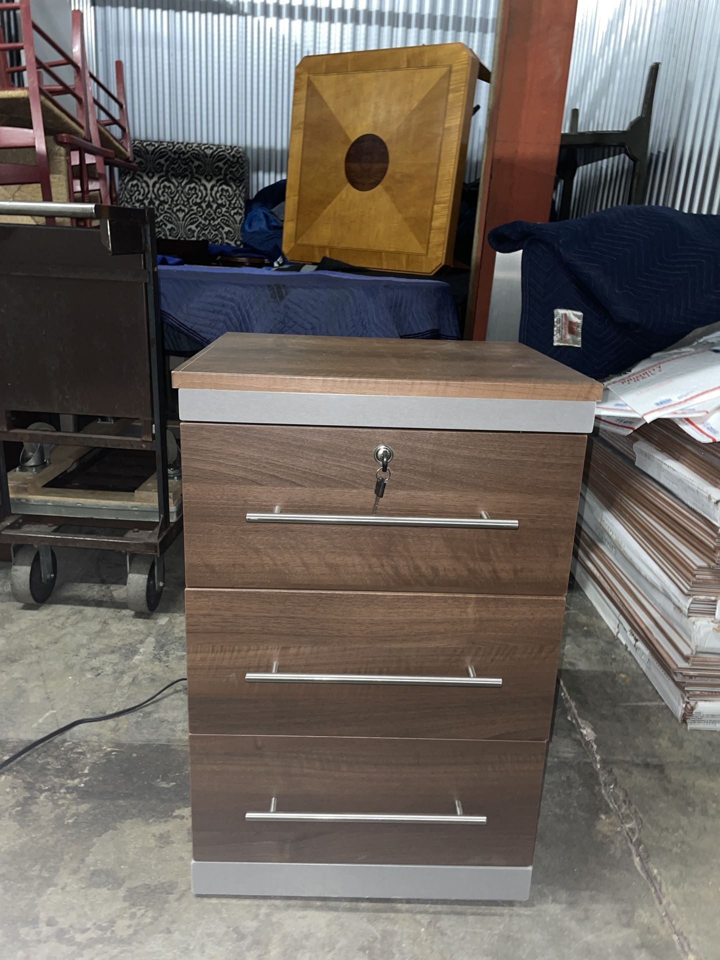 3 Drawer Wood Locking File Cabinet W Built In Electrical Outlet