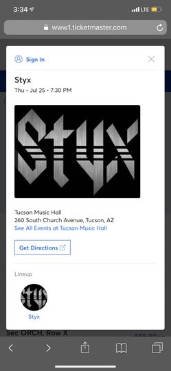 2 tickets for Styx’s tonight lower level