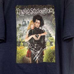 Size XL - Edward Scissorhands Poster Graphic TShirt Blue Tim Burton Johnny Depp
