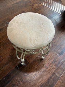 Vanity Stool with Scrolled Metal Base