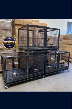 Triple stacked dog pet cage kennel size 43 with divider and feeding bowls new in box