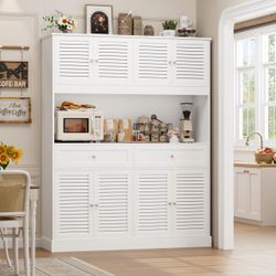 71“HX55“W Kitchen Hutch, Farmhouse Pantry Cabinet for Food Storage