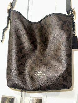 Coach Brown Black Logo Shoulder Bag Braided Strap Bag Charm Zip Closure