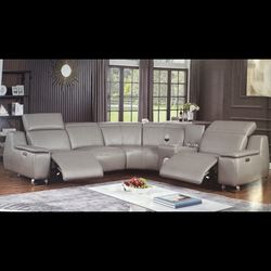 COSTCO Genuine Leather Power Electric Reclining Sectional Couch 