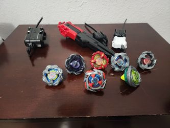 Beyblade X Lot - 7 Beys + Red Launcher Grip & String Launcher + Ripcords