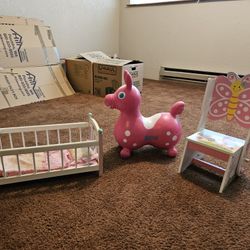 Baby Cradle, Bouncy Donkey And Chair