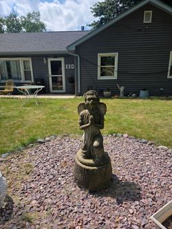 2pc Solid Concrete Praying Angel Garden Statue & Pedestal