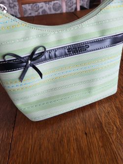 👜 Kate Spade New York Green Striped Canvas Shoulder Bag Purse