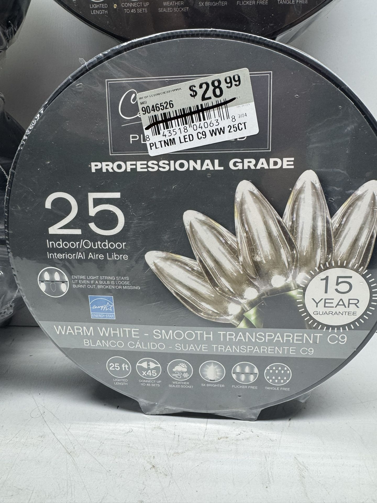 New Celebrations LED Warm White Smooth Transparent C9 Lights. (4) Sets Avail. $7 A Set. Must Pickup