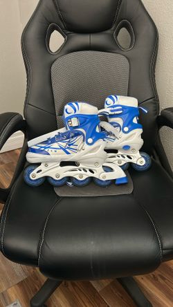 Adjustable Blue & White Inline Skates – Kids Size JSM – Like New