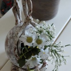 Artificial Flower With Wooden Pot