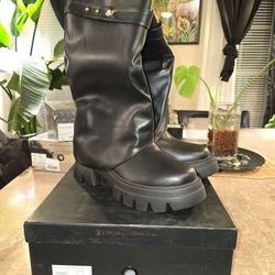 Jet Black Covered Knee High Boot Women 