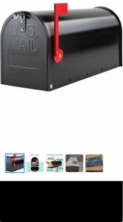 Black U.S. Mail Mailbox with Red Flag