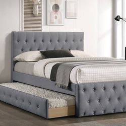 Gray Full Size Bed Frame w/ Twin Trundle 