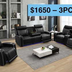 💥FREE DELIVERY💥Brand New POWER, LED, USB  3PC Reclining Sofa Loveseat Chair Set