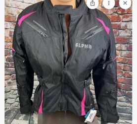 Alpha Cycle Gear Motorcycle Jacket Womens Size M Pink Black Heavy Nwt