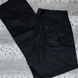 GUESS  Mens Black Coated Jeans