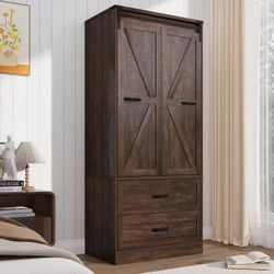 ❤️‍🔥72.8"H Farmhouse Armoire Wardrobe Closet With Sensor Light And 2 Drawer,