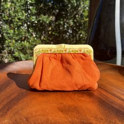   Vintage BOHO Orange Fabric Coin Purse With Plastic Closure 